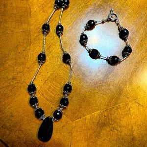 Black & Silver Necklace & Bracelet Set